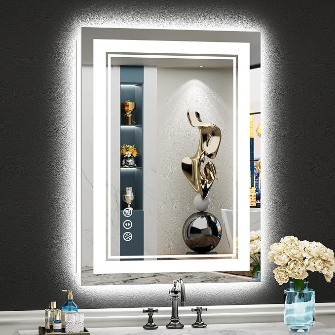 20x28 LED Bathroom Mirror, Backlit & Front Lit Lighted Mirror | Anti-Fog Vanity Mirror with Lights, 3 Color Dimmable, Memory, HD Tempered Glass, CRI95, IP54, UL Listed, Horizontal/Vertical