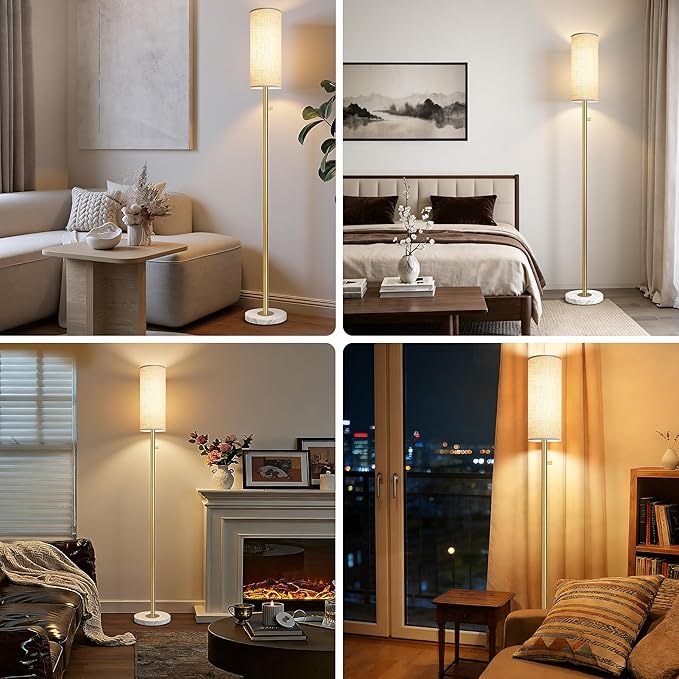 Gold Floor Lamp,Modern Floor Lamps for Bedroom,Standing Lamp with Marble Base,LED Bulb Included,Tall Dimmable Floor Lamp for Living Room,Bedroom,Office,Reading and Nursery