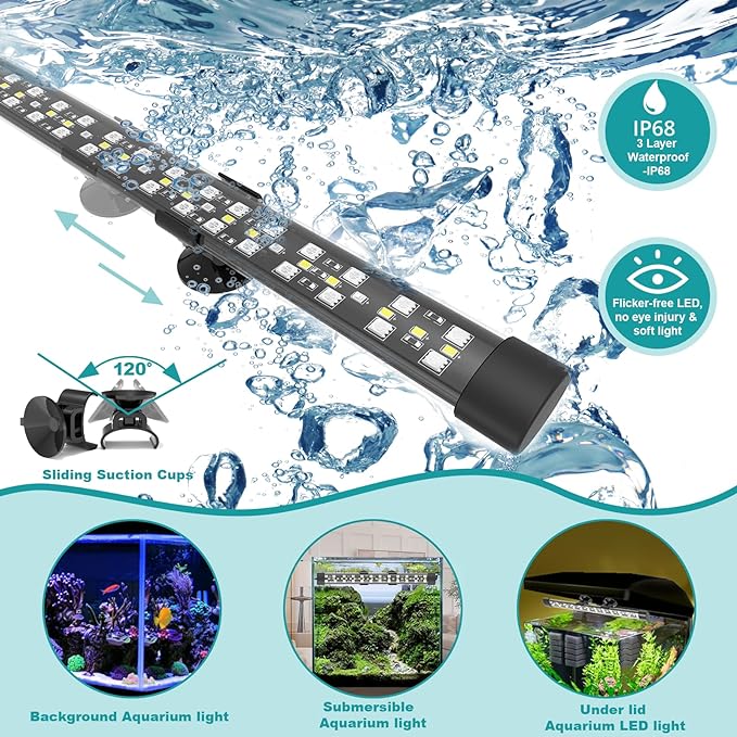 SEAOURA Submersible Aquarium Light for 20 to 35 Inch Fish Tank, 24/7 Cycle Fish Tank Light with Timer, Aquarium Plant Light with Full Spectrum+7 Single Colors, Auto On/Off, Adjustable Brightness