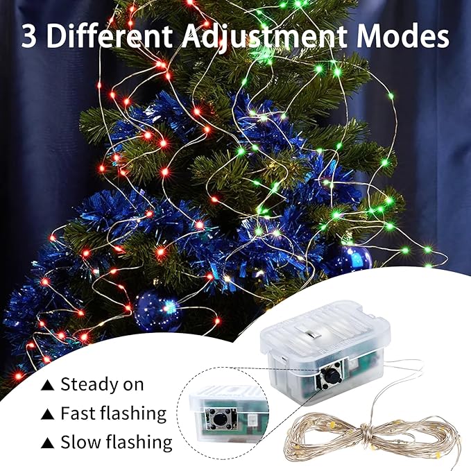 24 Pack Fairy Lights 7Ft 20 LED Twinkle String Lights 3 Modes Battery Operated Waterproof Firefly Starry for Mason Jar Party Wedding Christmas Valentines Day Table Centerpieces,Red&Green
