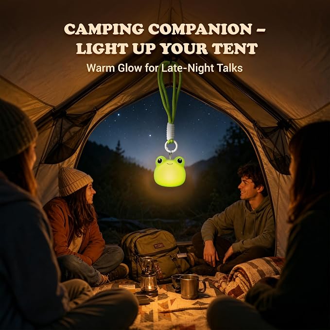 UNEEDE Mini Frog Night Light with Lanyard, 8 Color Changing Rechargeable | Portable Mini Kids Night Light , Soft Silicone Cute Lamp for Bedroom & Camping,Gifts