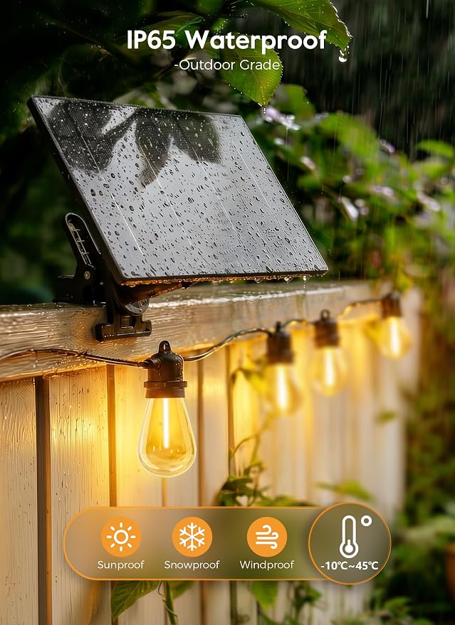 Minetom 163FT Solar String Lights Outdoor Waterproof,S14 Patio Lights | 52 LED Shatterproof Bulb, Remote Type-C Port Timable, 3 Light Modes Dimmable Solar String Lights for Outside, Yard, Camping