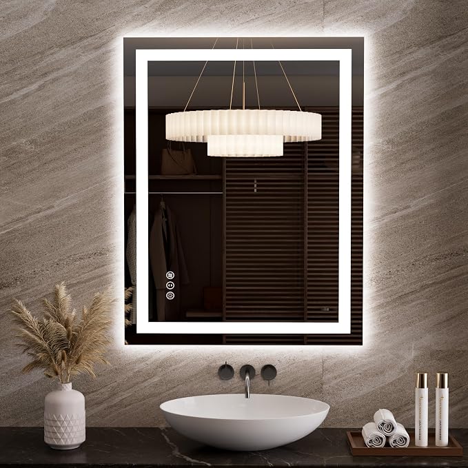 LOAAO 27.6"x35.4" LED Bathroom Mirror with Lights | Anti-Fog, Dimmable, 3 Color Temperature, Backlit + Front Lit, Memory Function, Tempered Glass, UL Listed