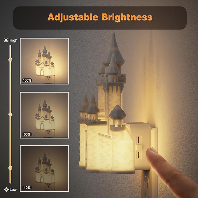 JandCase Night Lights Plug into Wall,3D Printed Castle Night Light,3000K Plug in Nightlight with Dusk to Dawn Sensor,0-100LM Adjustable Brightness for Rooms Bathroom Hallway