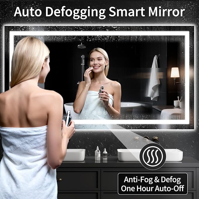 LED Bathroom Mirrors 36"x60" Bathroom Mirror with Lights for Wall, Backlit + Front Lit, 3 Colors, Anti-Fog, Dimmable Brightness for Vanity,Bathroom, Entryway, Living Room
