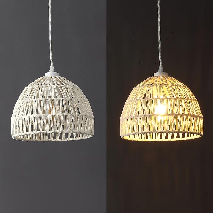 JONATHAN Y Campana 1-Light Pendant Dome Ceiling Lamp, 10.25", Cream | Modern Coastal Farmhouse Decor, Adjustable Height, Woven Rope Metal Frame, LED Bulb Included, UL Listed