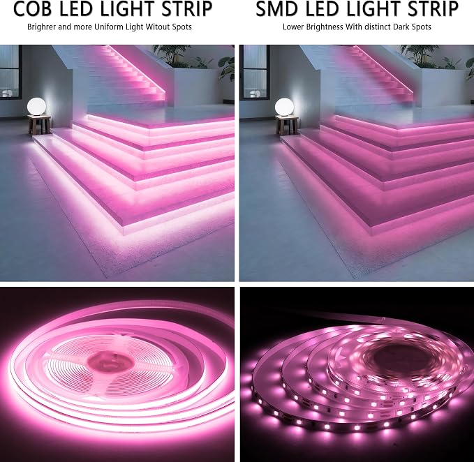COB LED Strip Lights, 24V White Super Bright LED Tape Lights Dimmable,Flexible, 10ft High CRI95+ Flexible Light Strip for Kitchen Cabinet Stairs Bedroom Decor DIY (A4: Pink, 120, Inches)
