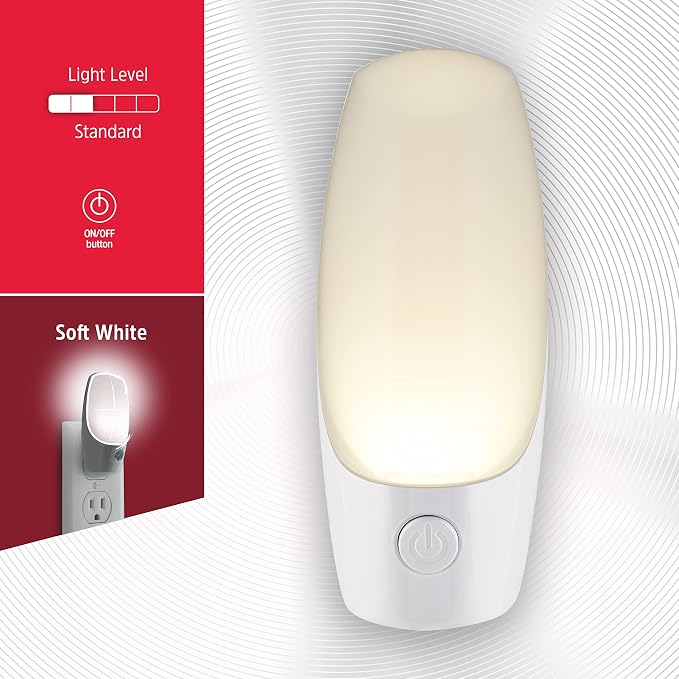 Energizer Night Light Plug into Wall with Manual On Off Switch | Soft White, Plug in LED Nightlight for Adults, Kids, Bedroom, Bathroom, Nursery, Hallway, Kitchen, ETL Safety Listed