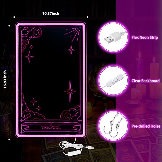 Kavaas Tarot Mirror Neon Sign - Pink Mystical LED Neon Light for Occult Room Wall Decor, Witchy Art Spiritual Room Decor, Best Gifts for Fortune Teller, Tarot Enthusiast