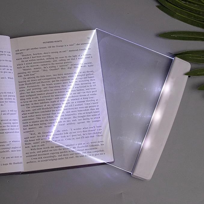 Juesi Flat Book Light Page Book Light for Reading in Bed at Night Clear LED Book Full Page Light Illuminator Panel Plate Lamp Board Wireless (White)