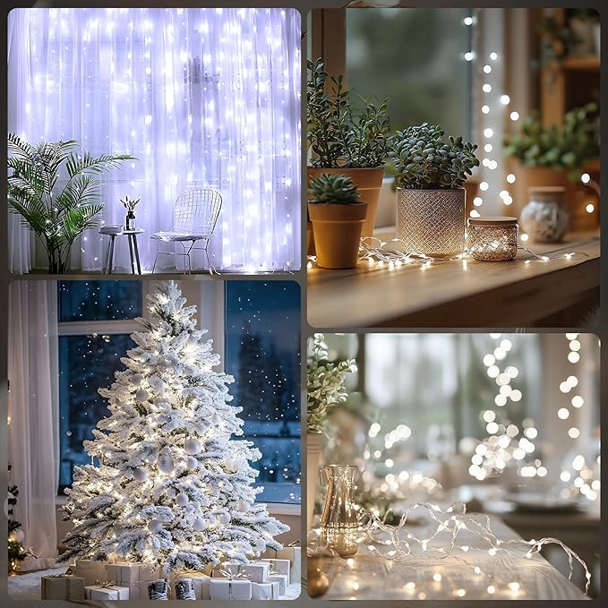 Fairy Lights Battery Operated String Lights 16.4ft 50LED Flashing and Constant Light Waterproof Silver Wire for Christmas DIY Party Wedding Decoration (White, 2 Pack)
