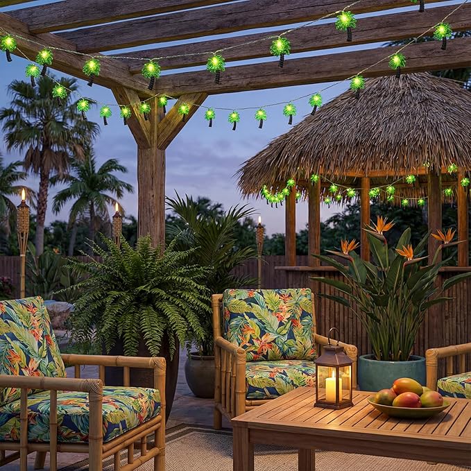 8.5Ft Palm Tree String Lights Outdoor, Waterproof Patio Palm Tree Lights String with 10 Mini Incandescent Lights, Summer Beach Theme String Lights for Indoor Bedroom Christmas Party Decor, White Wire
