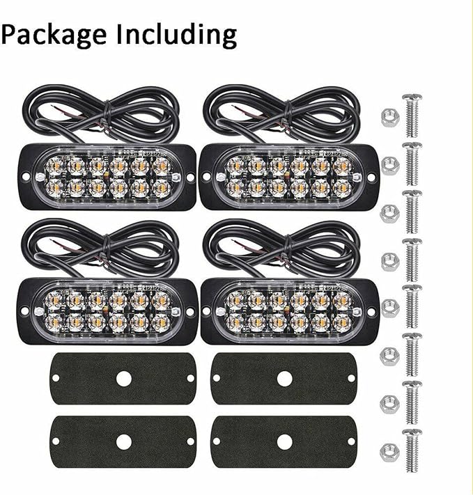 4-Pack Aluminum LED Strobe Lights– Amber/White Dual-Color Warning Lights | 12 LEDs Per Light, 18 Flash & Steady Modes, IP65 Waterproof, Emergency Flashing Construction Caution Lights for Truck Car ATV