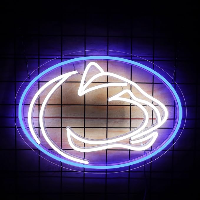 Pen State Neon Sign for Room Decor Neon Light LED Team Sign Sports Neon Sign for Man Cave Wall Decor University Dormitory Decoration USB Powered Dimmable 15.2"*10.8"