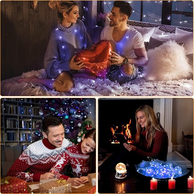 12 Pack Fairy Lights Battery Operated 7FT 20LED Silver Wire String Lights | Waterproof Blue Christmas Light Outdoor, Firefly Mini Lights for Bedroom Party Birthday Wedding Indoor Decorations Home Decor