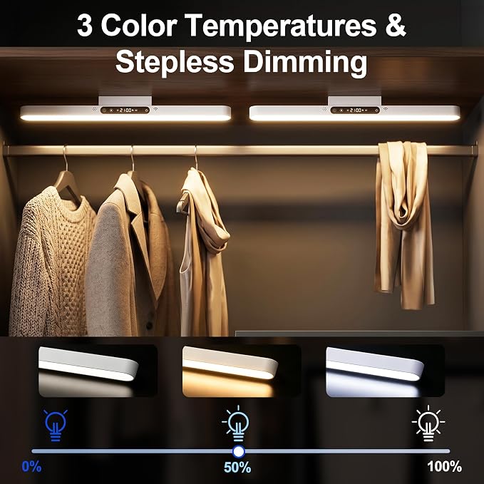 4000mAh 6W Rechargeable Light Bar, Wireless Closet Light | Magnetic Under Cabinet Lighting with Remote, 3-Color Dimmable No-Drill Battery Operated Lamp for RV, Bunk Bed, Kitchen, 2PK