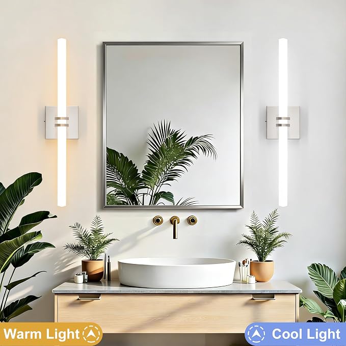 Bathroom Light Fixture LED Vanity Light 22" 5CCT Wall Sconce 18W | LED Dimmable Wall Light Nickel Modern 360° Lighting, Hardwired Vanity Light for Bathroom Mirror, Flicker-Free