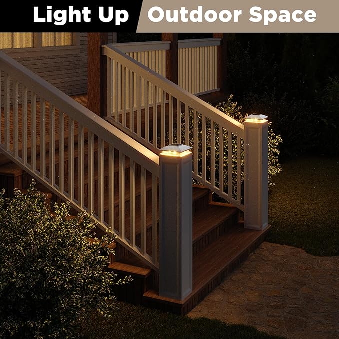 Solar Post Cap Lights Outdoor 12pack, White Waterproof Solar Powered Deck Fence Post Lights Fit 4x4 Wood/Vinyl Posts, Bright Warm White Solar Post Lights Decorate Deck, Patio, Porch, Fence