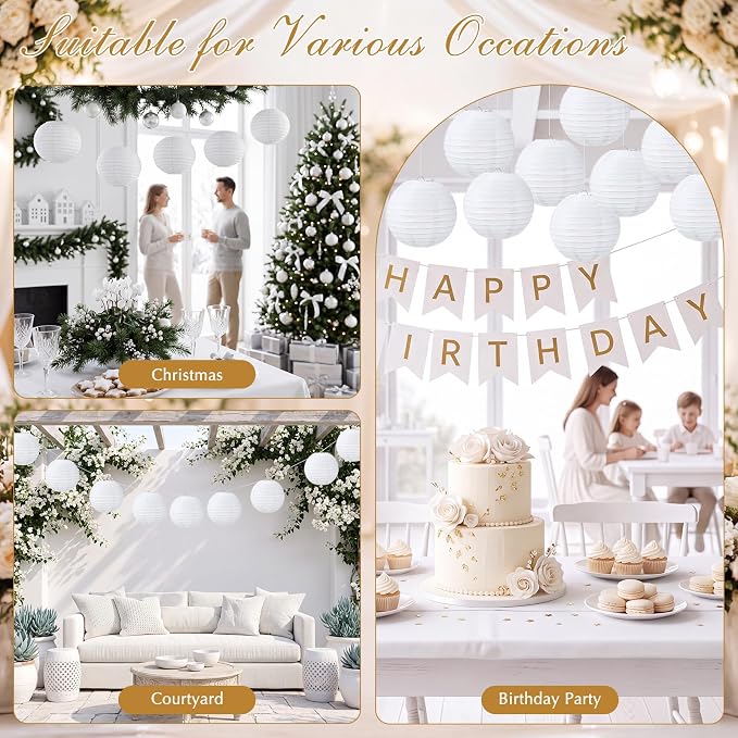 Treela 72 Pack White Chinese Japanese Paper Lanterns Decorative Hanging Round Paper Lantern Lamps for Wedding Birthday Party Decorations (6 Inch)