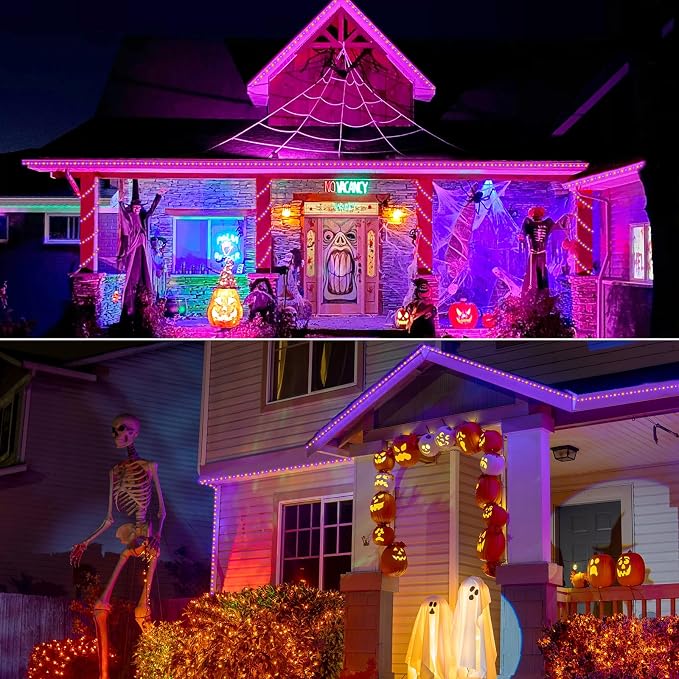 50ft 360 LED Rope Lights Outdoor, Connectable and Flexible Tube Lights with 8 Modes, Waterproof Indoor Outdoor LED Rope Lighting for Deck, Garden, Pool, Patio, Holloween Decorations (Orange & Purple)