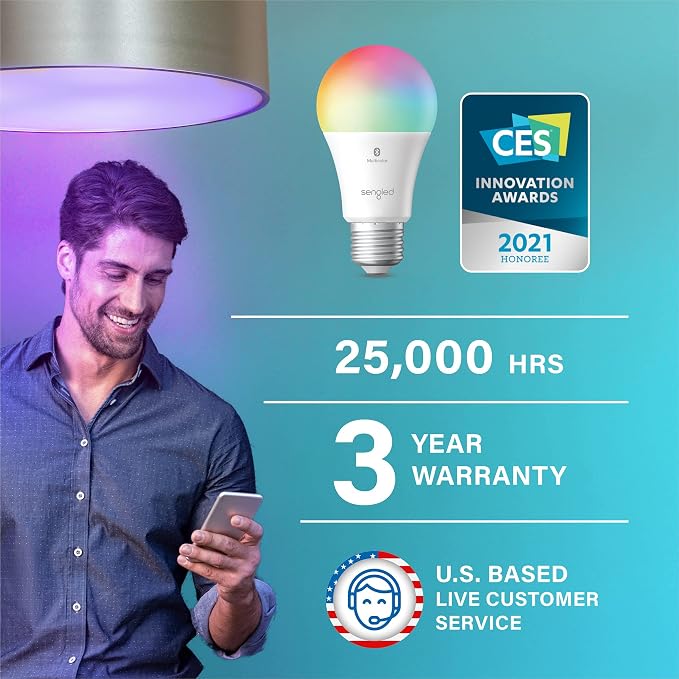 Sengled Alexa Light Bulb, S1 Auto Pairing with Alexa Devices, Color Changing Light Bulbs, Smart Light Bulbs that Work with Alexa, Bluetooth Mesh Smart Home Lighting, E26 60W Equivalent,800LM, 10-Pack