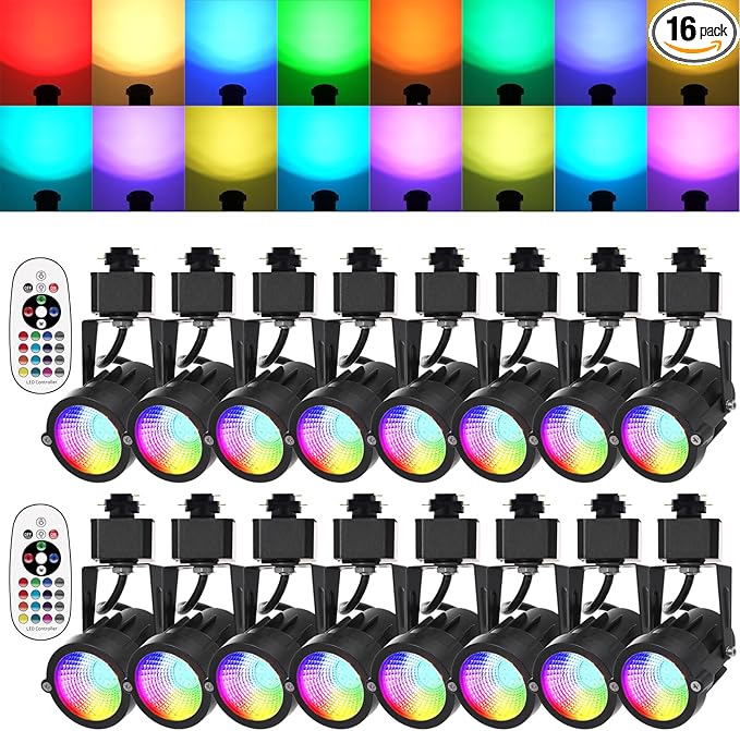 RGBW Track Lighting Heads 12W Multicolor Remote LED Track Lights Fixtures for Accent Retail Kitchen Artwork,120V Linear Track Light H Type-CRI90+ 24° 1200lm - 16 Pack (Black)