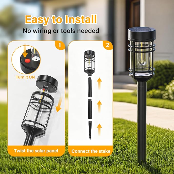 Ollny Solar Pathway Lights Outdoor 6 Packs, Solar Garden Lights IP65 Waterproof, LED Solar Powered Path Light Auto On/Off, Landscape Lighting for Yard Walkway Driveway Porch Outside Decor