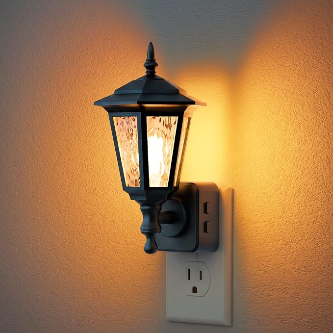 JandCase Night Lights Plug into Wall, 2000K Amber | Dusk to Dawn Sensor, 0-100LM Dimmable Industrial 180°Rotating Night Light for Bedroom, Bathroom, Living Room, Hallway