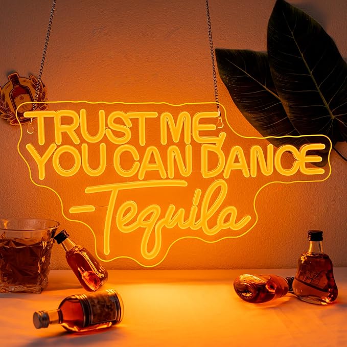 Trust Me You can Dance Tequila Neon Sign Yellow Letter Neon Lights Vibrant Orange Neon Bar Signs for Wall Decor USB Light Up Sign for Home Bar Man Cave Party Club Restaurant
