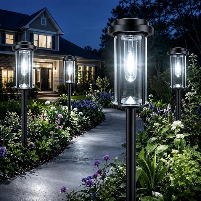 DERAYSION Solar Lights Outdoor Pathway, 8 Pack LED Solar Garden Lights | 21" Dusk to Dawn Bright Pathway Lights Solar Powered Waterproof Outdoor Solar Lights for Garden Yard Path Driveway, 6000K