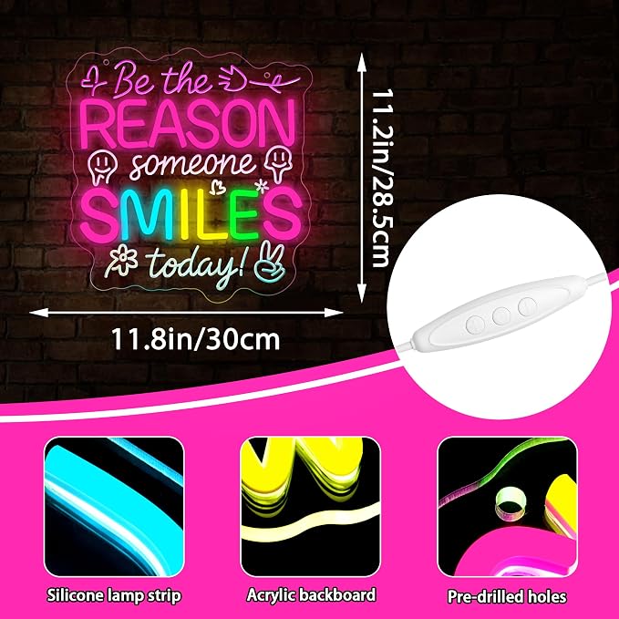 Be the Reason Someone Smiles Neon Sign for Wall Decor | Dimmable positive neon light, bedroom living room decor, birthday gift for teen girls friends, size 11.8*11.2 in