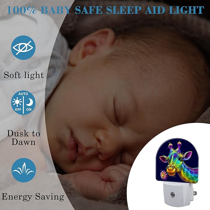 Night Light Plug into Wall Colorful Cute Giraffe with Flower Night Light with Dusk to Dawn Sensor Night Light for Kid Girls Boys Women Room Decor,Hallway,Kitchen,Bathroom,Nursery,Stairs
