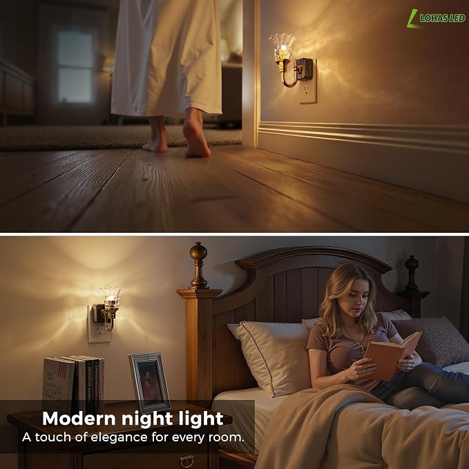 L LOHAS LED Night Lights Plug into Wall, 3000K LED Floral Night Light | Auto Sensor, 0-100lm Adjustable Brightness Plug in Nightlight, for Hallway Bedroom Stairway Gift