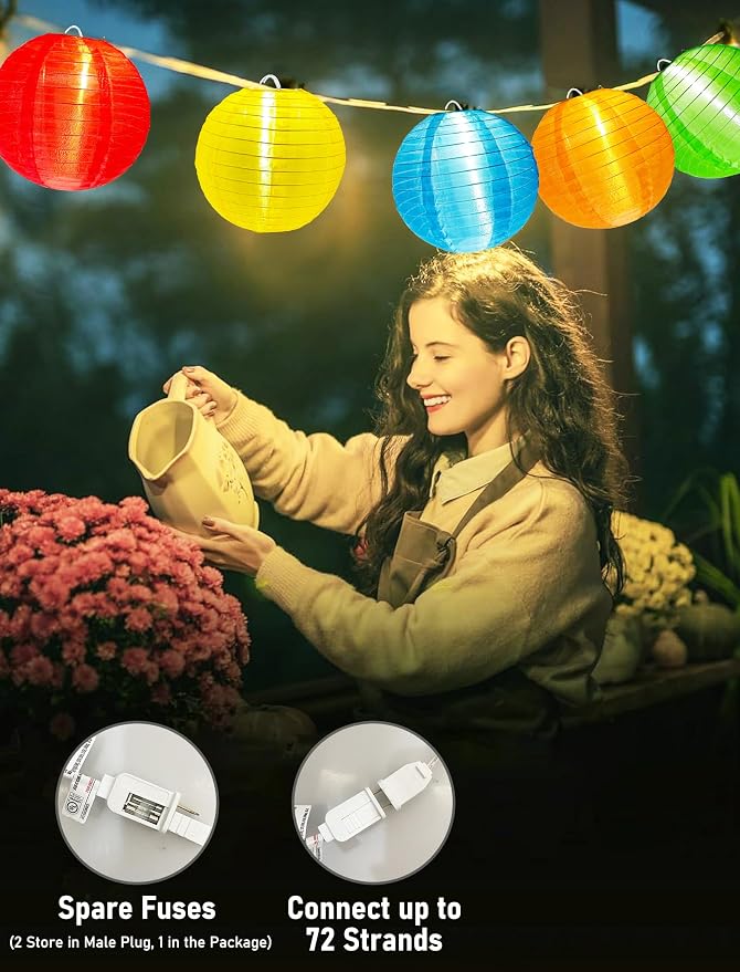 Outdoor String Lights, 25FT Multicolor Lantern Lights String with 10 G40 LED Bulbs, Waterproof Chinese Lanterns for Patio, Backyard, Camping, Halloween and Party Decorations
