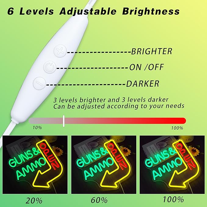 Open Neon Sign - Guns Ammo Store LED Light for Wall Decor Dimmable Gun Signs Lamp for Gun Store, Ammo Shop, Shooting Range Bright Green & Red Lighting for Shop Entrance(12.6 * 12.5inch)