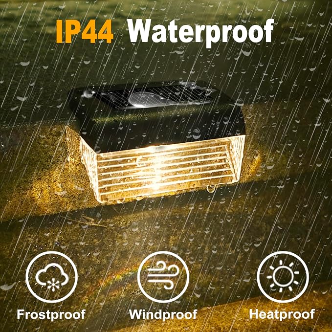 Solar Fence Lights Outdoor 8 Pack - Deck Lights 3000k Fence Lights Solar Powered, IP55 Waterproof LED Solar Step Light for Outdoor Stairs, Deck, Patio, Yard, Backyard, Garden(Warm White)