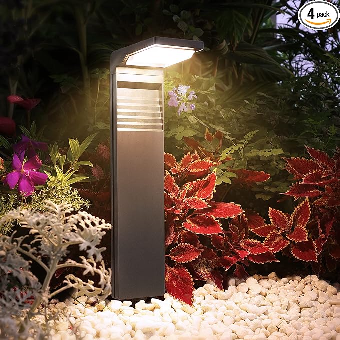 JOFIOS Solar Pathway Lights 4 Pack with Warm White and Cool White Mode, Modern Solar Path Lights Outdoor Waterproof, Perfect Solar Lights for Backyard, Lawn, Driveway, Walkway, Garden Decorative.