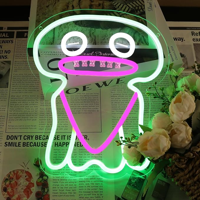 Ugly-Cute Green Monster Neon Sign with Pink Swim Trunks USB Powered LED Neon Light for Bedroom Wall Decor for Fans Adults Birthday Gift Holiday Vacation Decor Gift