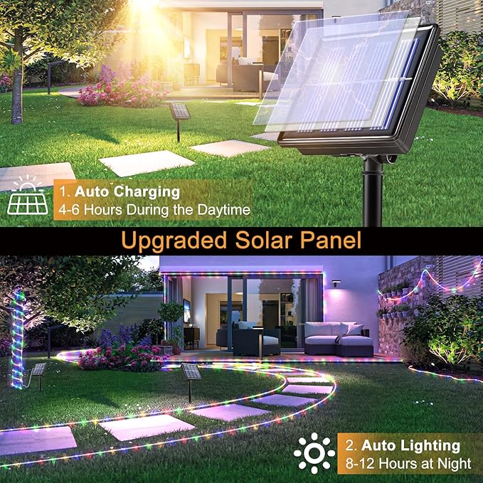 Multicolor Solar Rope Lights Outdoor Waterproof, 33FT 135 LED Solar String Lights for Outside 8 Modes, Solar Powered Fairy Lights for Pool Trampoline Garden Backyard Patio Tree Party Decorations