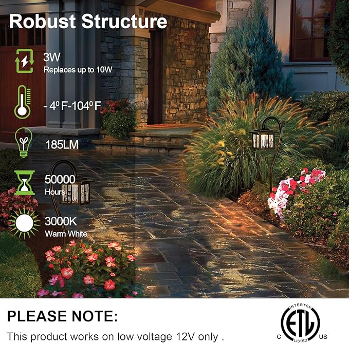 hykolity Low-Voltage Outdoor Integrated LED Landscape Lighting, 3W 185LM 12V Oil-Rubbed Bronze Pathway Light for Yard Lawn, Die-Cast Aluminum Construction, 4-Pack, ETL Listed