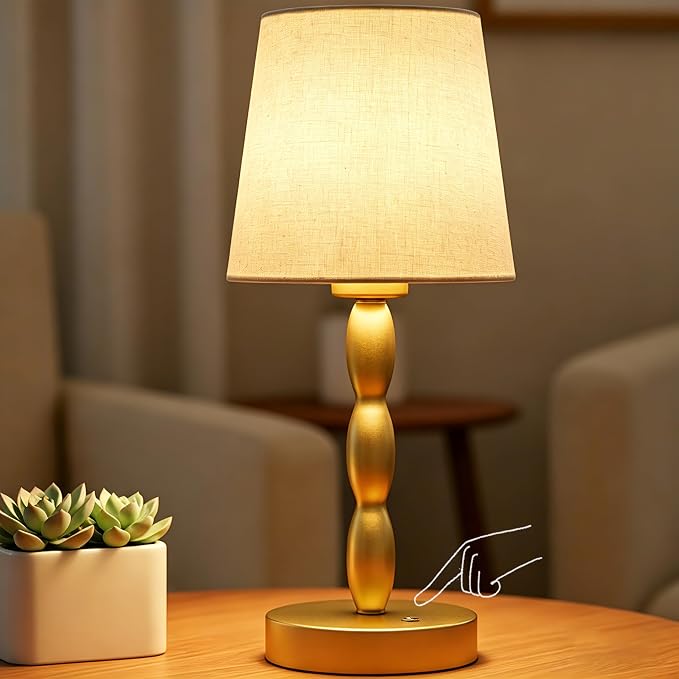 Rechargeable Cordless Table Lamp, 5000mAh Battery Powered Touch Desk Lamp, 3-Level & Stepless Dimmable Night Light, Portable Bedside Lamp for Bedroom, Outdoor, Bulb Included, Gold
