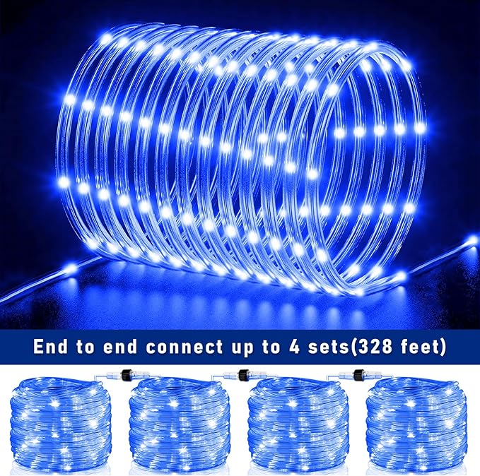 100FT 300 LED Rope Lights for Outside, Connectable Rope Lights Outdoor Waterproof with 8 Modes, Plug in Christmas String Lights for Outside Patio, Deck, Pool, Stair, Camping Lighting - Blue