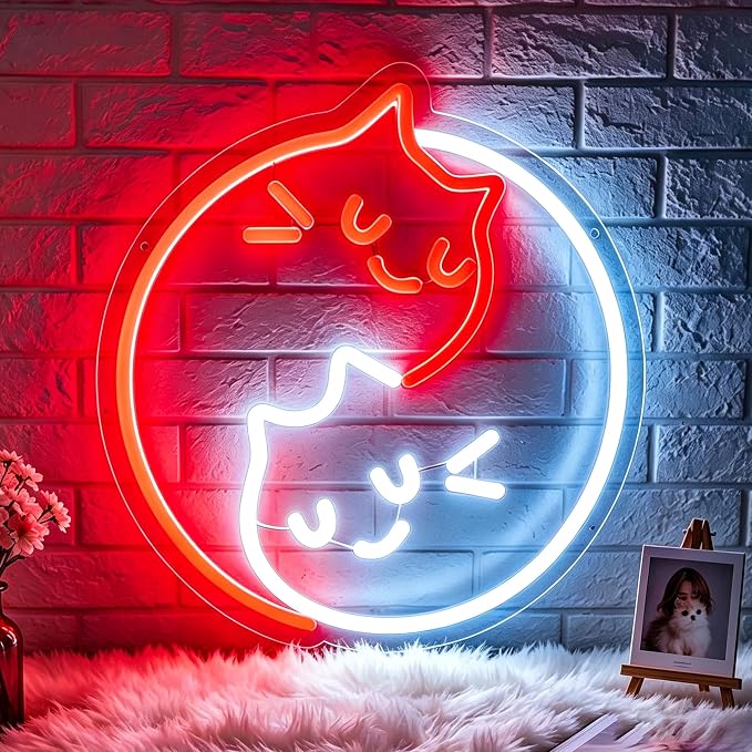 Neon Sign, Cat Neon Signs for Wall Decor LED Signs Neon Light | Yin Yang Cat Neon Sign for Bedroom, Kids Room, Gaming Room, Living Room, Party, Bar, Home Decor, Boys Gift, USB Powered