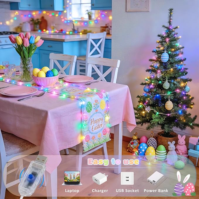 JMEXSUSS 100 LED Easter Fairy Lights Plug in USB Powerd | Pastel Fairy Lights, 8 Modes & Timer, Outdoor & Indoor, Twinkle Lights for Bedroom Girl's Room Fireplace Easter Decorations