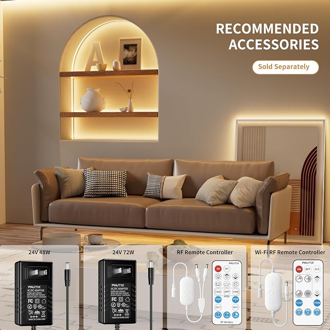 PAUTIX COB LED Strip Light 3087LEDs 20ft/6.1m Natural White 4000K,CRI90+ Super Bright High Lumen,Lead-Free Material 24V Flexible LED Tape,for Home&Office DIY Lighting Project(Adapter Not Included)