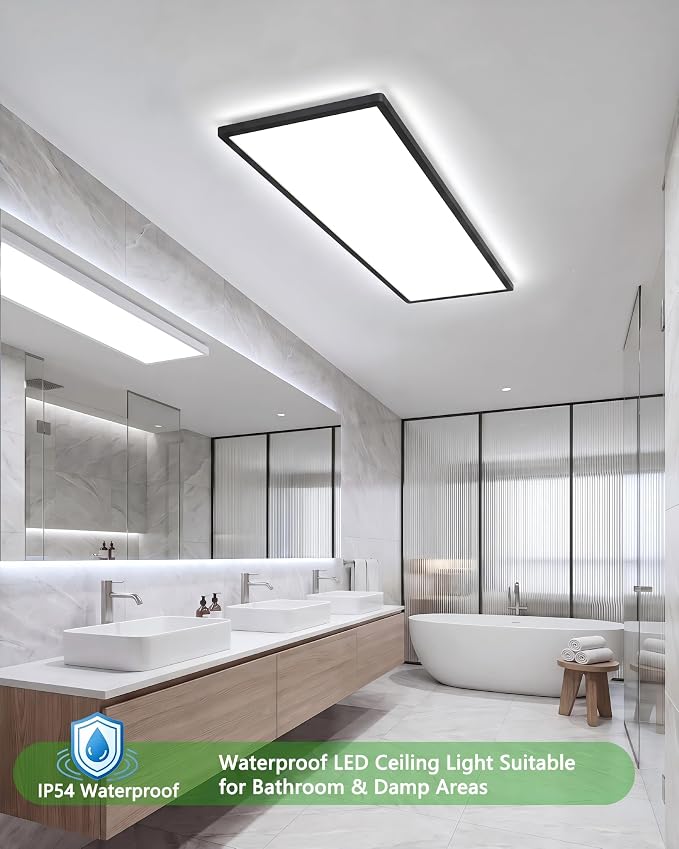 1Pack Black 37.8In Flush Mount Ceiling Light, 24W 5280lm Thyristor (TRIAC) Dimmable Rectangle LED Ceiling Light,3-CCT 3000-6500K with Memory Funcation,IP54 for Kitchen/Bathroom/Hallway/Office