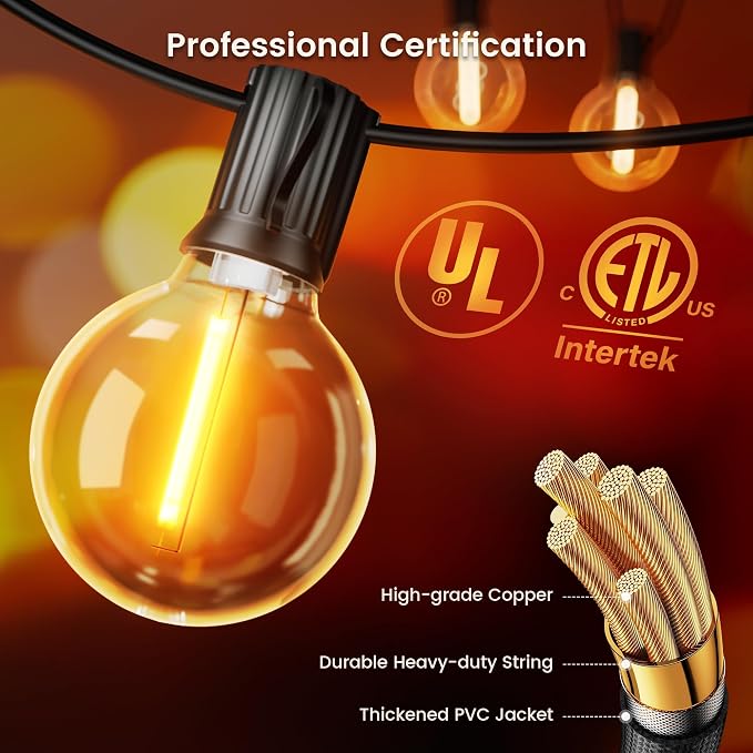 OHLUX Outdoor String Lights 220 Feet Patio Lights with 104 Edison LED G40 Globe Bulbs(4 Spares), 2200K Waterproof Connectable Edison Hanging Lighting for Backyard Balcony Outside Gazebo Party