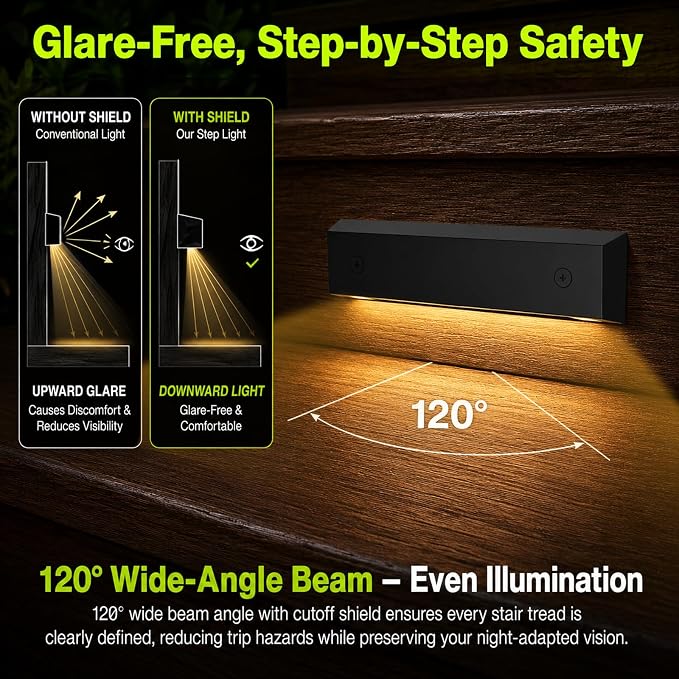 6-Pack Low Voltage 12V AC/DC LED Step Lights, 4W 2700K Warm White, 6-Inch IP65 Waterproof Outdoor Stair Lights, Die-Cast Aluminum Landscape Deck Lighting for Steps, Patio, Pathway, Retaining Wall