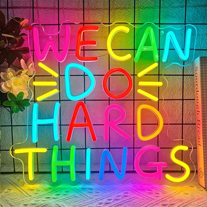 We Can Do Hard Things Neon Sign Inspirational Classroom Neon LED Light | Dimmable Kids Wall Art Neon Signs for Classroom Backdrop Library Office Bedroom Reading Room Birthday Party Decoration