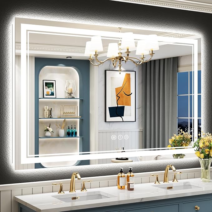55x40 LED Bathroom Mirror, Backlit & Front Lit Lighted Mirror | Anti-Fog Vanity Mirror with Lights, 3 Color Dimmable, Memory, Shatterproof, Tempered Glass, CRI95, UL Listed, Wall Mounted